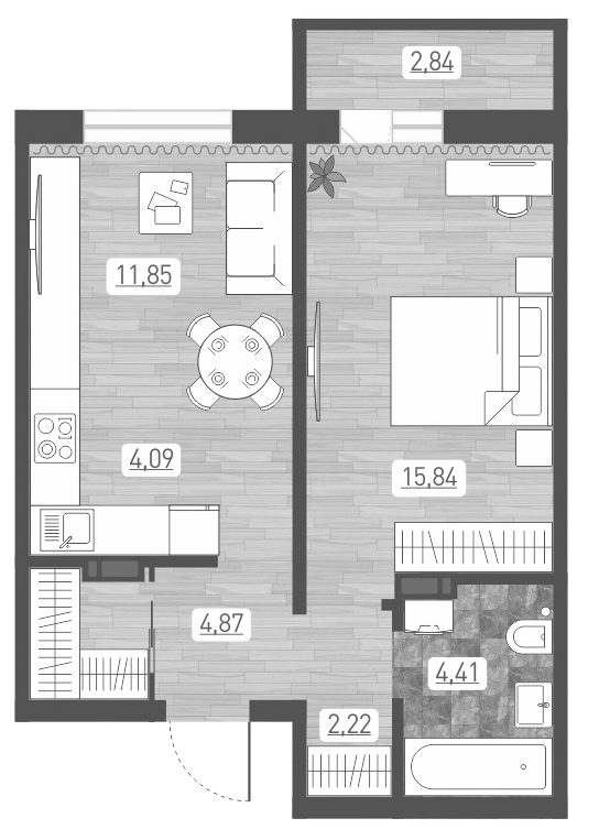 Планировка — Радуга Сибири, 2-комн., 43 м²