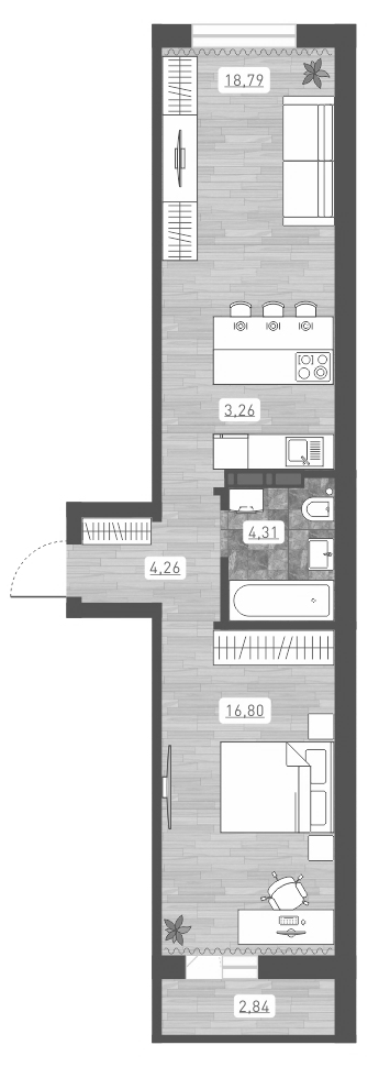 Планировка — Радуга Сибири, 2-комн., 47 м²