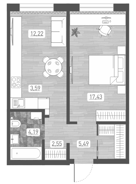 Планировка — Радуга Сибири, 2-комн., 45 м²