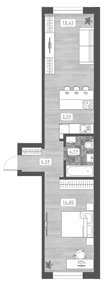 Планировка — Радуга Сибири, 2-комн., 48 м²