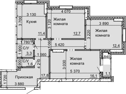 Планировка — Столетоff, 3-комн., 75 м²