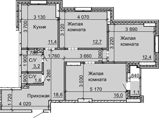 Планировка — Столетоff, 3-комн., 76 м²