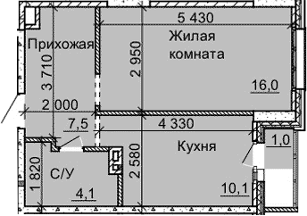 Планировка — Столетоff, 1-комн., 38 м²