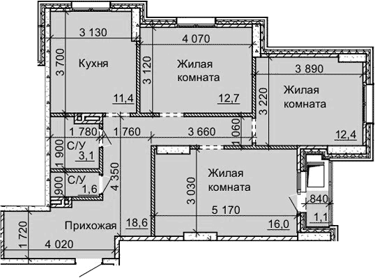 Планировка — Столетоff, 3-комн., 76 м²