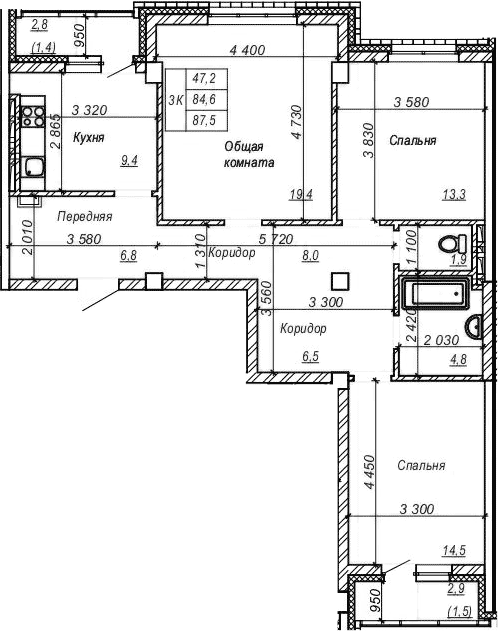 Планировка — Серебряный ключ, 3-комн., 85 м²