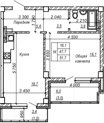Планировка — Серебряный ключ, 1-комн., 48 м²