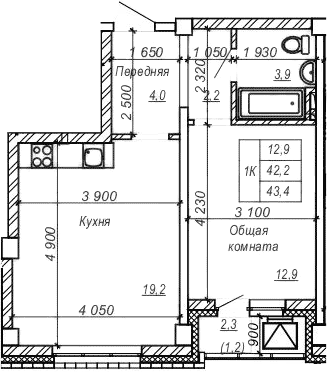 Планировка — Серебряный ключ, 1-комн., 42 м²