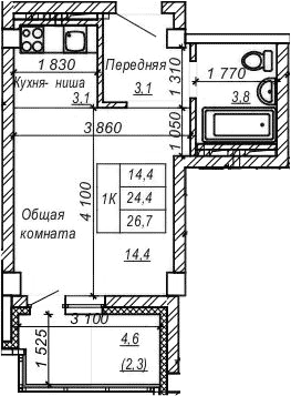 Планировка — Серебряный ключ, Студия, 24 м²