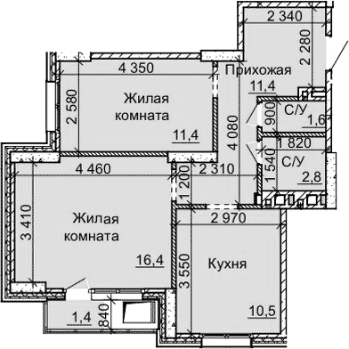 Планировка — Столетоff, 2-комн., 54 м²