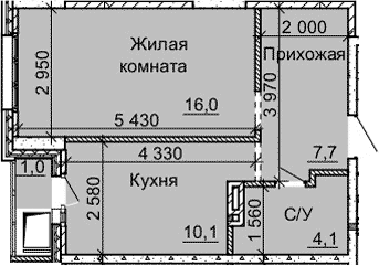 Планировка — Столетоff, 1-комн., 38 м²