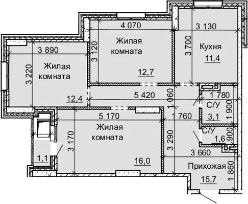 Планировка — Столетоff, 3-комн., 73 м²