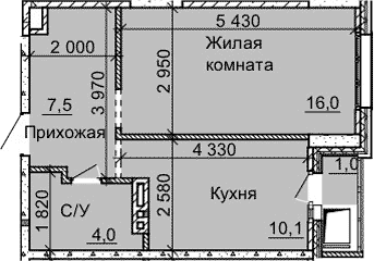 Планировка — Столетоff, 1-комн., 38 м²