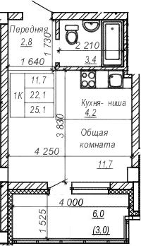 Планировка — Серебряный ключ, Студия, 21 м²