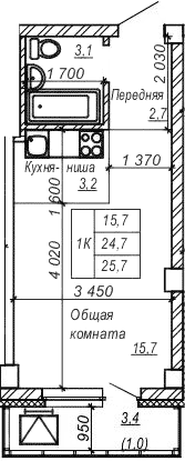 Планировка — Серебряный ключ, Студия, 25 м²