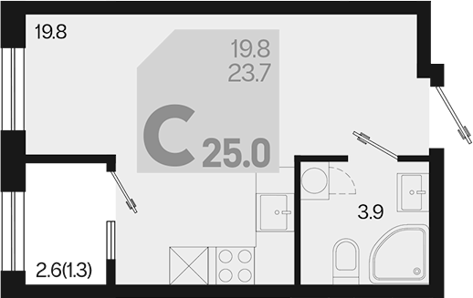 Планировка — Первое место, Студия, 24 м²