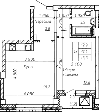 Планировка — Серебряный ключ, 1-комн., 42 м²