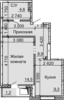 Планировка — Столетоff, 1-комн., 37 м²