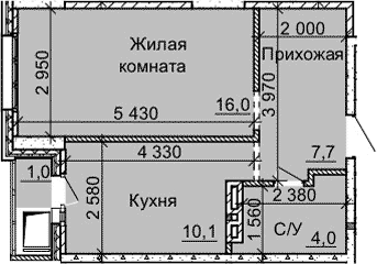 Планировка — Столетоff, 1-комн., 38 м²