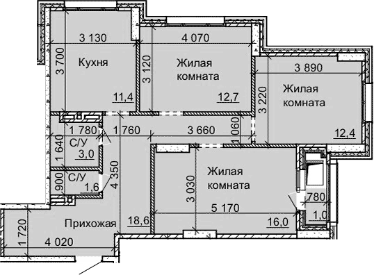 Планировка — Столетоff, 3-комн., 76 м²