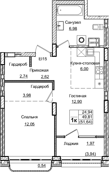 Планировка — Balance, 2-комн., 47 м²
