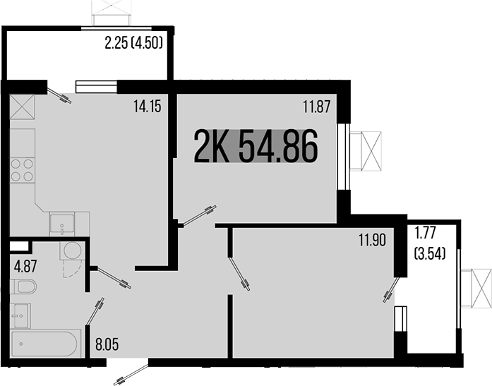Планировка — Цветной бульвар, 2-комн., 51 м²