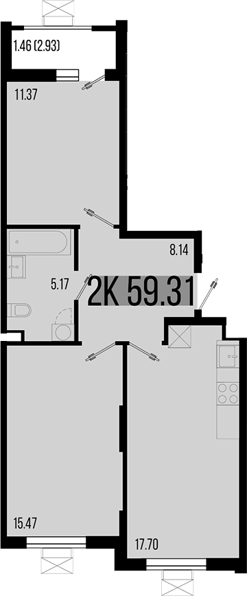 Планировка — Цветной бульвар, 2-комн., 58 м²