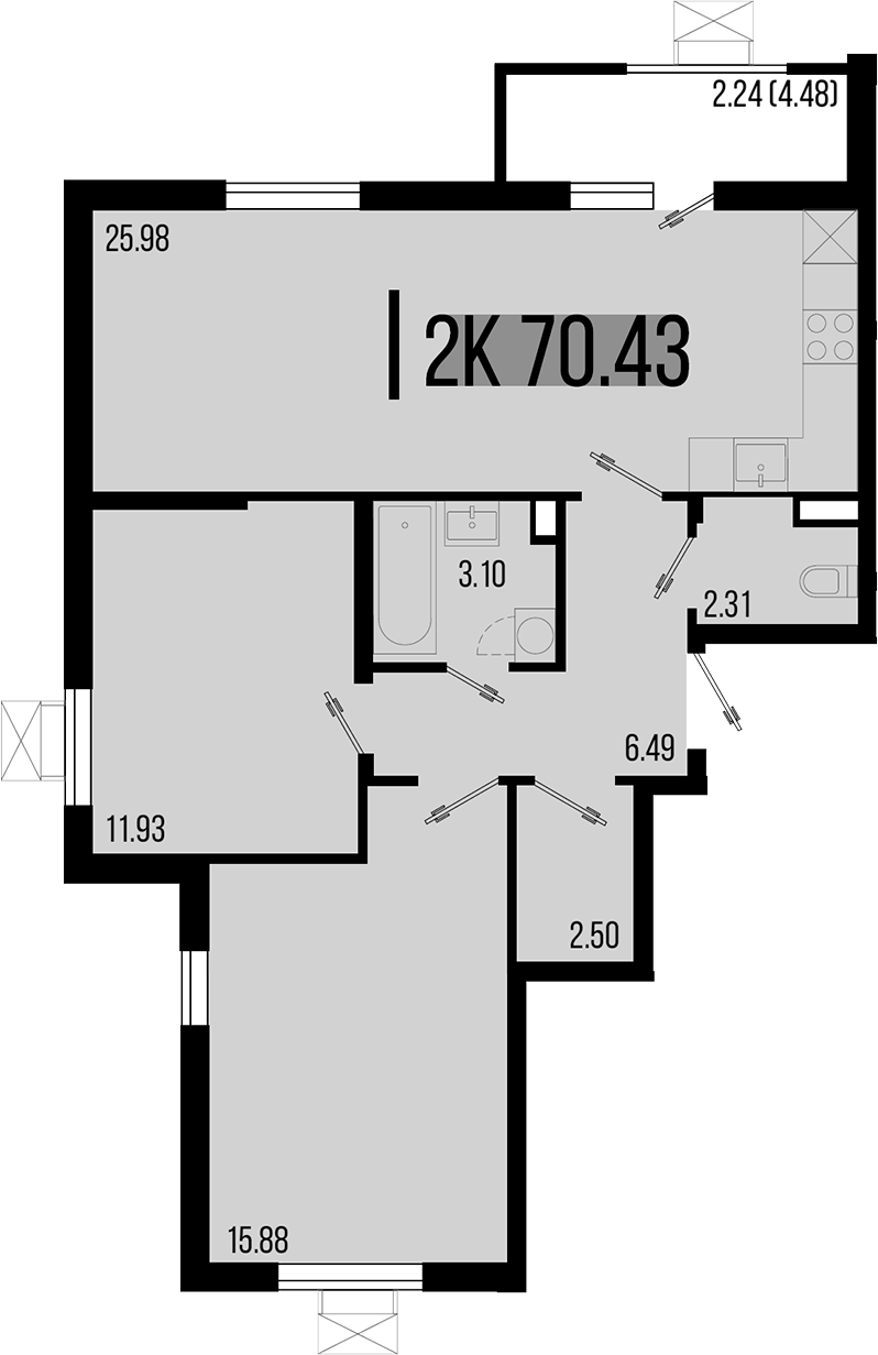 Планировка — Цветной бульвар, 2-комн., 68 м²