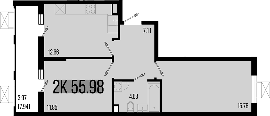 Планировка — Цветной бульвар, 2-комн., 52 м²