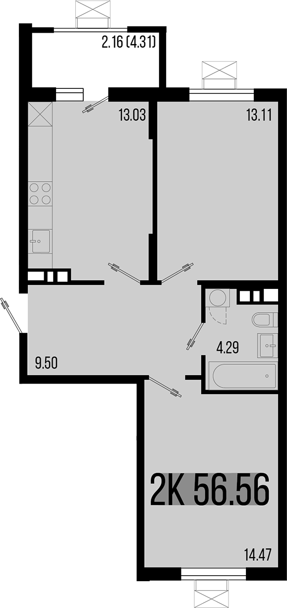 Планировка — Цветной бульвар, 2-комн., 54 м²