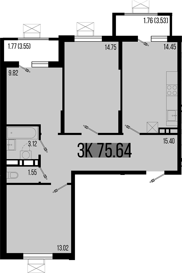Планировка — Цветной бульвар, 3-комн., 72 м²