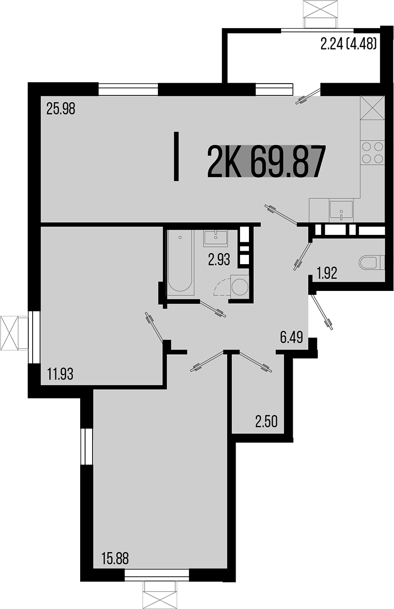 Планировка — Цветной бульвар, 2-комн., 68 м²