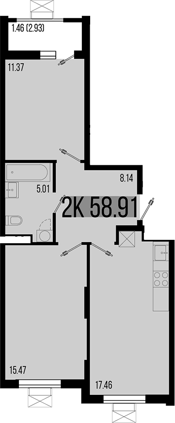 Планировка — Цветной бульвар, 2-комн., 57 м²