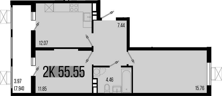 Планировка — Цветной бульвар, 2-комн., 52 м²