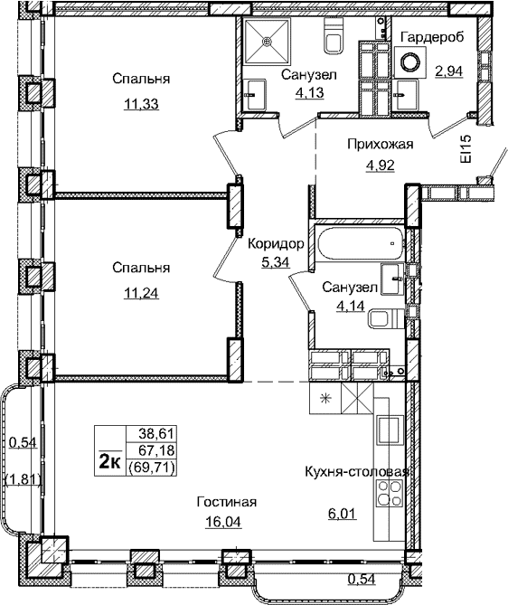 Планировка — Balance, 3-комн., 66 м²