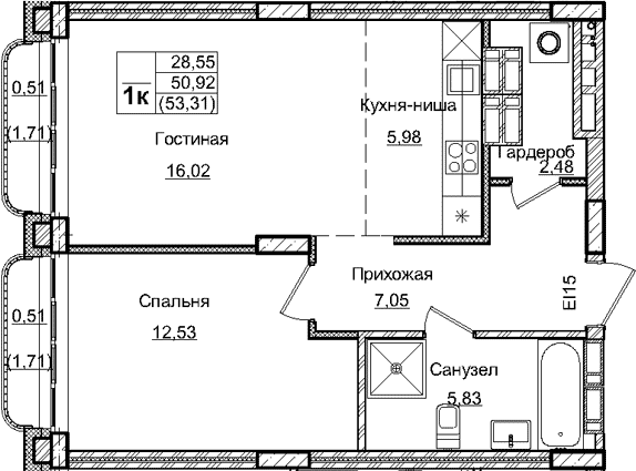 Планировка — Balance, 2-комн., 50 м²