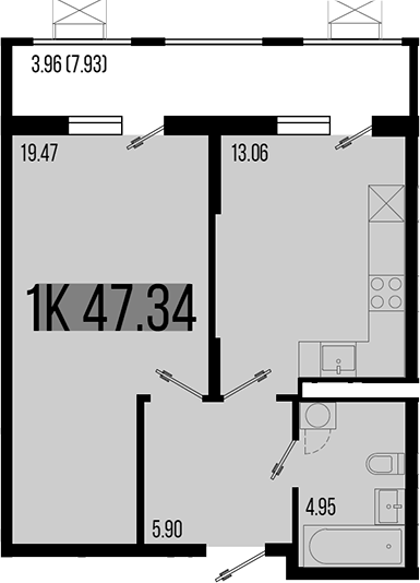 Планировка — Цветной бульвар, 1-комн., 43 м²