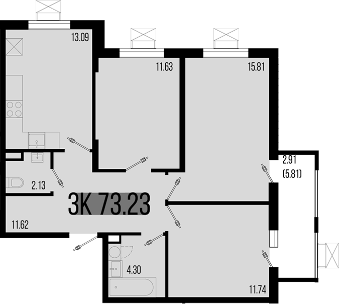 Планировка — Цветной бульвар, 3-комн., 70 м²