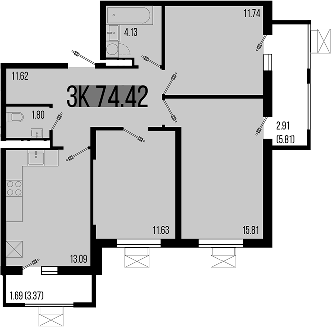 Планировка — Цветной бульвар, 3-комн., 70 м²