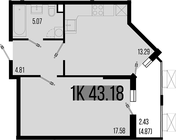 Планировка — Цветной бульвар, 1-комн., 41 м²