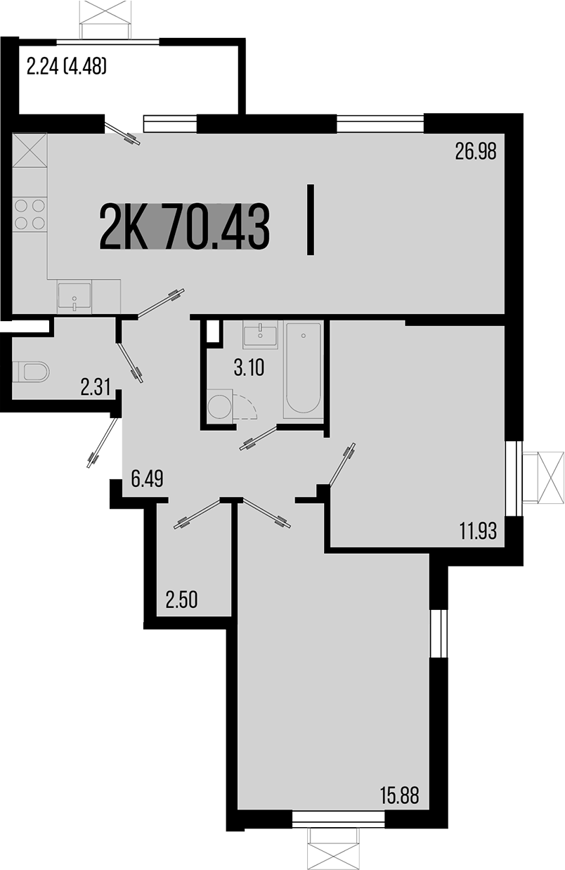 Планировка — Цветной бульвар, 2-комн., 68 м²
