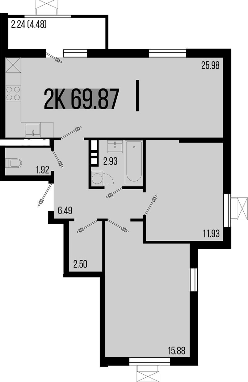 Планировка — Цветной бульвар, 2-комн., 68 м²