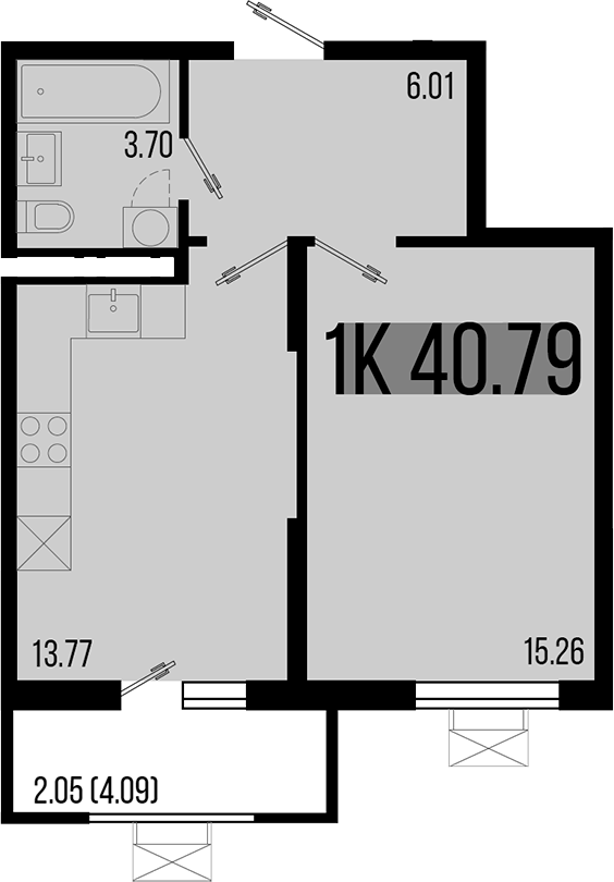 Планировка — Цветной бульвар, 1-комн., 39 м²