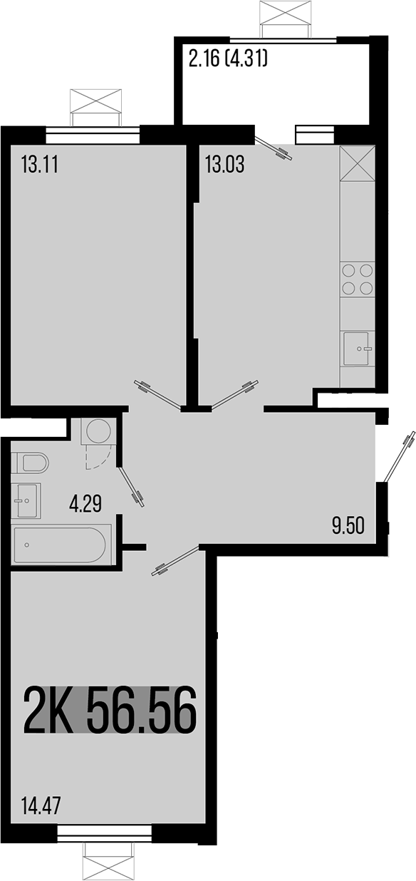 Планировка — Цветной бульвар, 2-комн., 54 м²