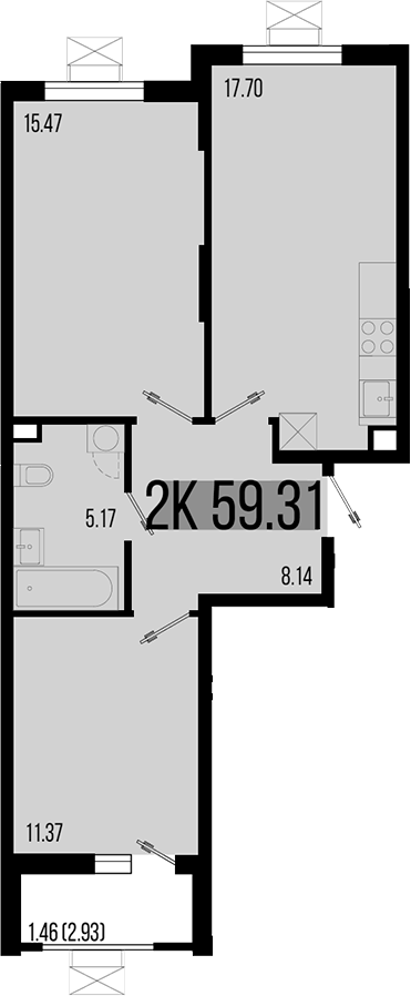 Планировка — Цветной бульвар, 2-комн., 58 м²