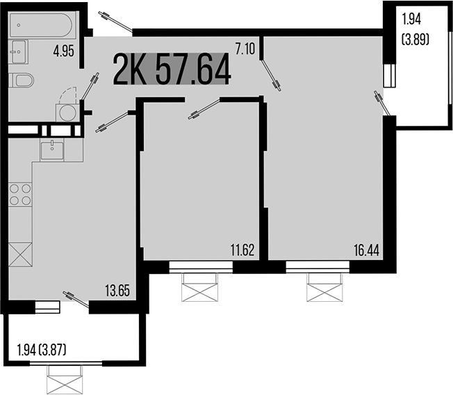 Планировка — Цветной бульвар, 2-комн., 54 м²