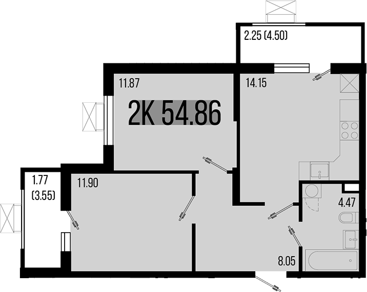 Планировка — Цветной бульвар, 2-комн., 51 м²