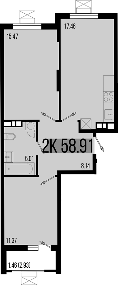 Планировка — Цветной бульвар, 2-комн., 57 м²