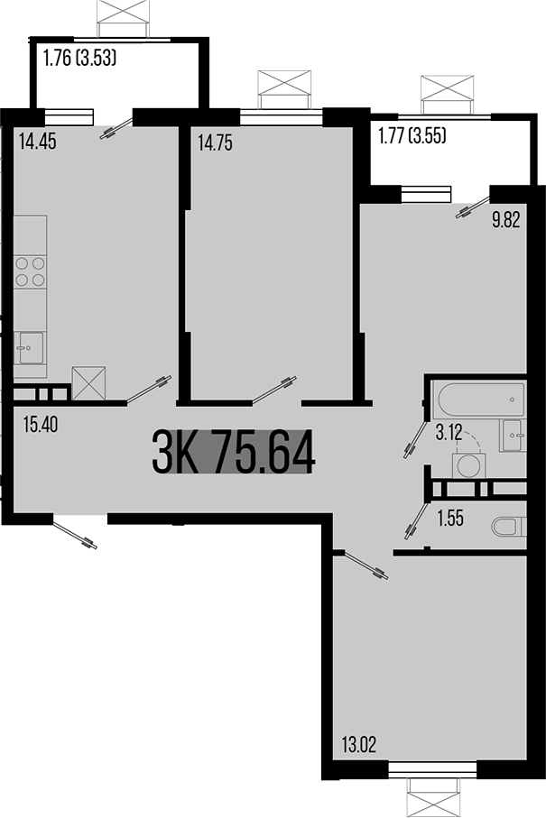 Планировка — Цветной бульвар, 3-комн., 72 м²