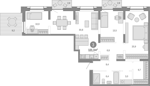 Планировка — Европейский берег, 4-комн., 107 м²