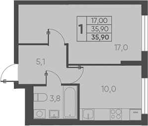 Планировка — Барса, 1-комн., 36 м²